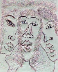 a drawing of three people with different faces