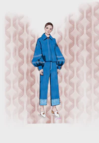 an illustration of a woman in a blue jumpsuit
