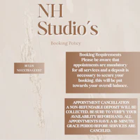 nh studio's booking policy