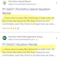 google search results for vacation rentals in portofolio island