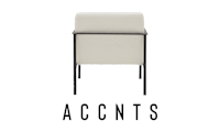 a chair with the word accents on it
