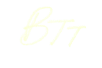 the word btt on a black background
