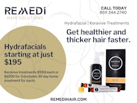 a flyer for remedi solutions hydrafacial treatments