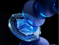 an image of a blue coin on a black background