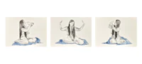 four drawings of a woman with long hair