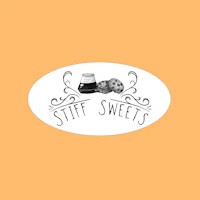 a logo for stiff sweets on an orange background