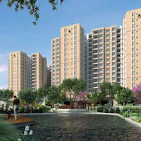 an artist's rendering of an apartment complex with a pond