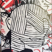 a painting of a man with red and black stripes