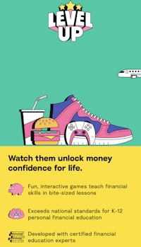a poster with the words level up watch them unlock money confidence for life