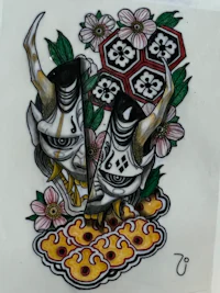 japanese demon tattoo on a piece of paper