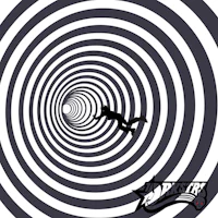 a black and white image of a man in a spiral