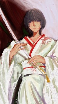 a drawing of a samurai holding a sword