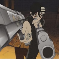 an anime character holding a gun