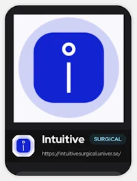 a blue and white icon with the words'intuitive surgical'