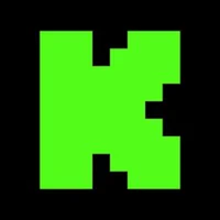 a green pixelated letter k on a black background