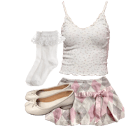 a white and pink outfit with shoes and socks
