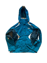 a blue and gray jacket on a black background