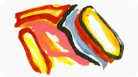 a painting of a red, orange, yellow, and blue painting