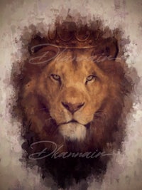 a painting of a lion with a crown on it