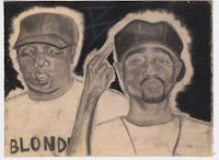 two black and white drawings of two men