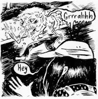 a black and white drawing of a zombie