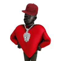 a cartoon man wearing a red sweater and hat