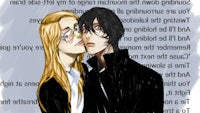 a drawing of a man and a woman kissing
