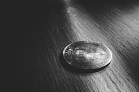 a black and white photo of a coin on a table