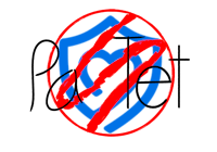 a blue and red shield logo on a black background