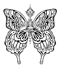 a black and white drawing of a butterfly