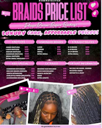 a flyer for the braids price list
