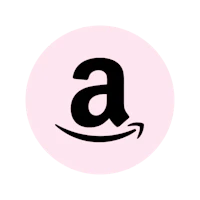 a pink amazon logo on a black background