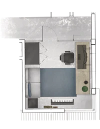 a floor plan of a small apartment with a kitchen and living room