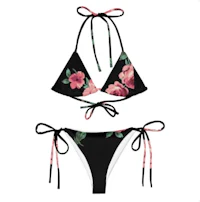 a black and pink floral bikini set