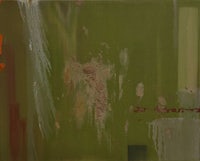 a painting with green and orange paint on it