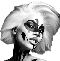 a black and white drawing of a woman with paint on her face