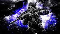 a soldier is holding a gun in the dark