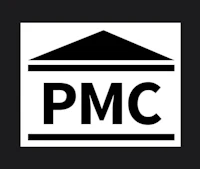 the pmc logo on a black background