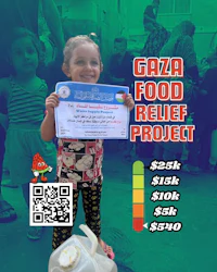a girl holding up a certificate for the gaza food relief project
