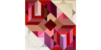 a painting with red, pink, and brown geometric shapes