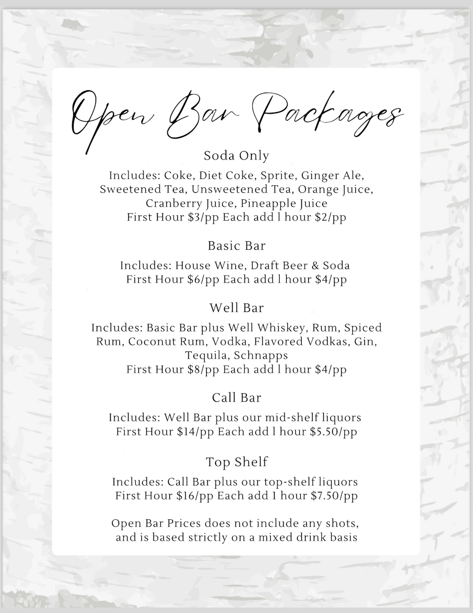 White Birch Food and Bar Selection