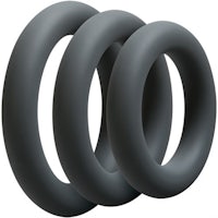 a set of three grey rubber o-rings on a white background