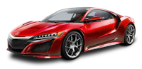 the red acura nsx is shown on a black background