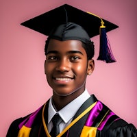 a young black man in a graduation gown and tassel