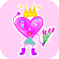 a pink heart with a crown and flowers