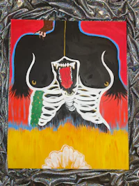 a painting of a zebra on a black background