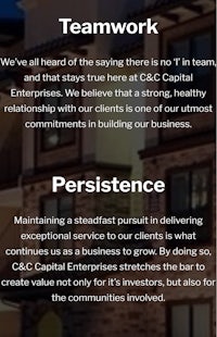 a picture of a building with the words teamwork and persistence