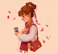 an illustration of a girl holding a cup of coffee
