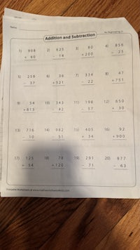 math addition and subtraction worksheets