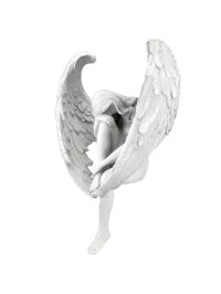 a statue of an angel with wings on a black background